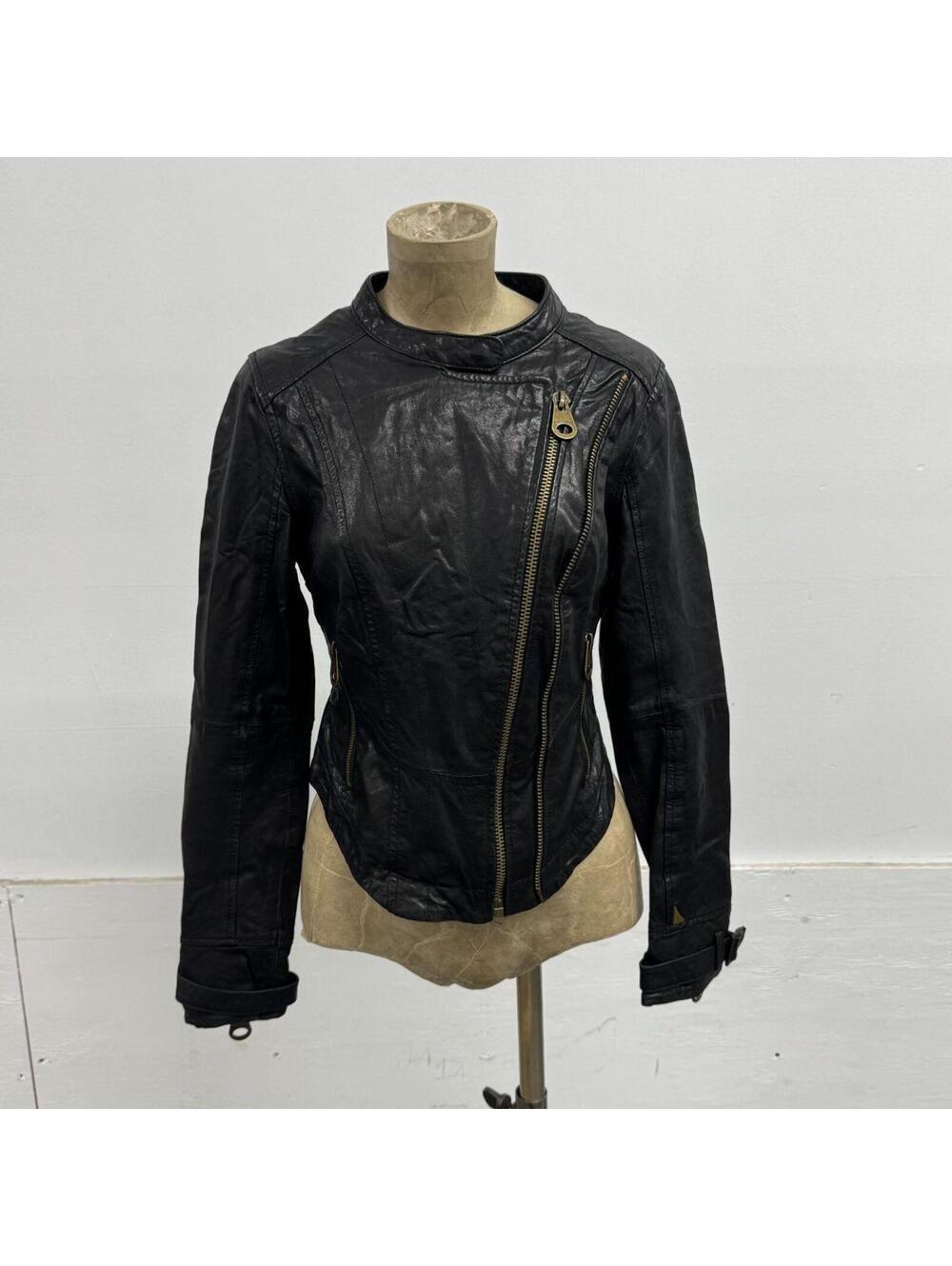 Vintage Black Big Zipper Y2K Asymmetric Avant Garde Leather Jacket